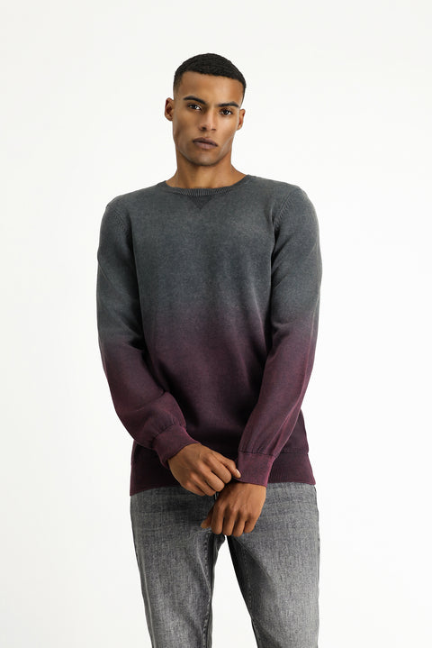 Dark Red Crew Neck Regular Fit Patterned Cotton Knit Sweater