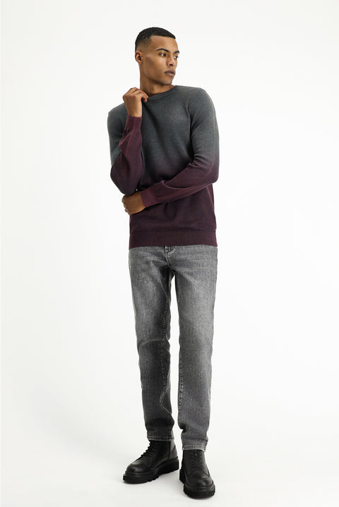Dark Red Crew Neck Regular Fit Patterned Cotton Knit Sweater