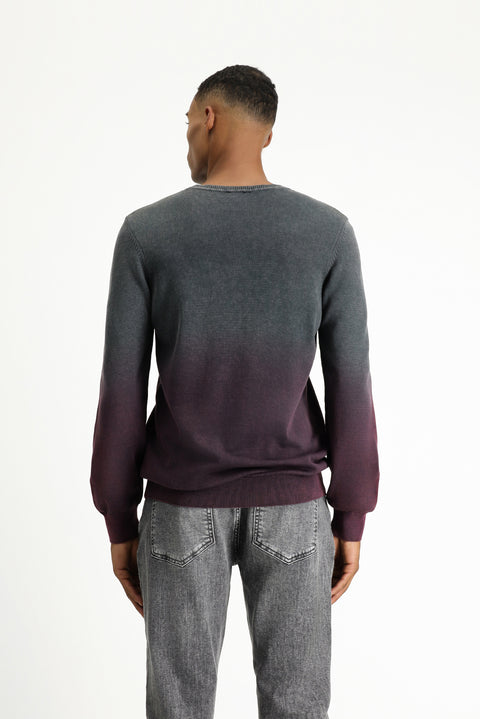 Dark Red Crew Neck Regular Fit Patterned Cotton Knit Sweater