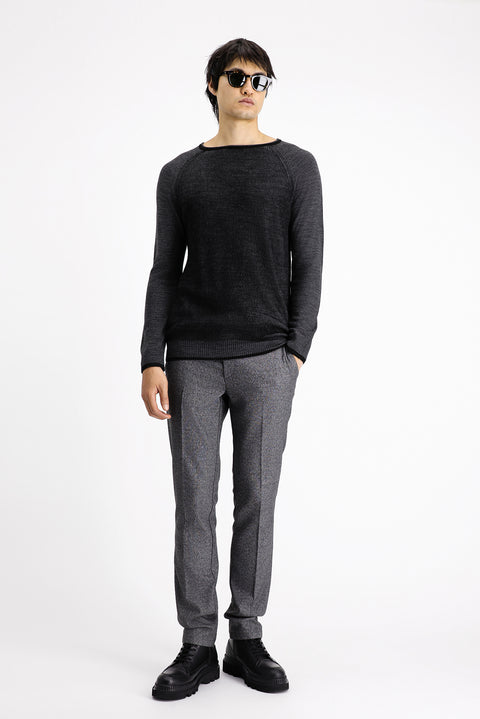 Black Crew Neck Slim Fit Striped Knit Sweater