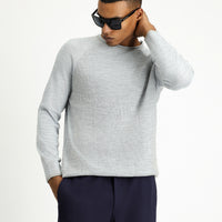 Light Blue Crew Neck Slim Fit Striped Knit Sweater