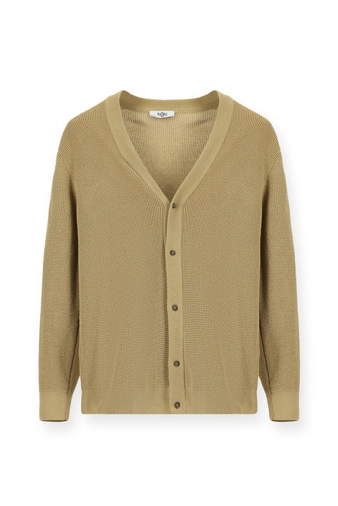 Medium Beige Oversize Extra Relaxed Fit Cotton Button-Down Knit Cardigan