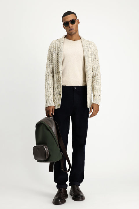 Off-white Shawl Collar Regular Fit Patterned Wool Buttoned Knit Cardigan