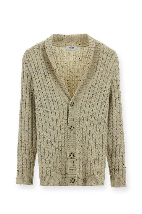 Off-white Shawl Collar Regular Fit Patterned Wool Buttoned Knit Cardigan