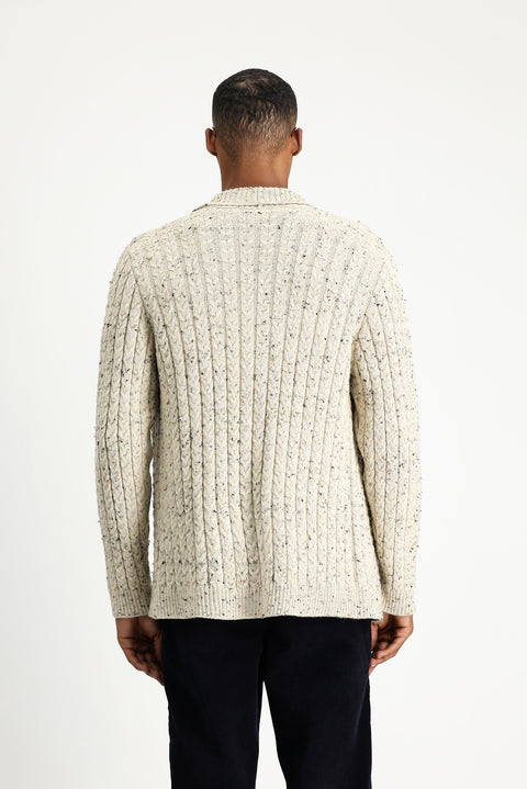 Off-white Shawl Collar Regular Fit Patterned Wool Buttoned Knit Cardigan