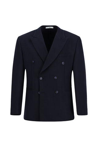 Koyu Lacivert 6 Drop Milano Full Oversize Fit Tam Oversize Kesim Yünlü Kruvaze Ceket