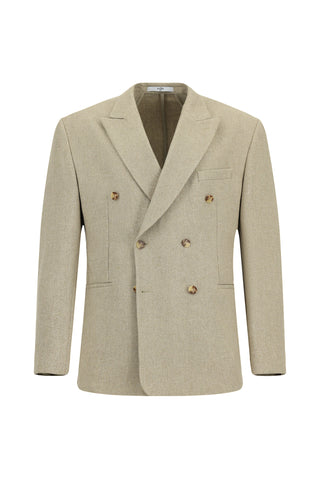 Orta Bej 6 Drop Milano Full Oversize Fit Tam Oversize Kesim Yünlü Kruvaze Ceket