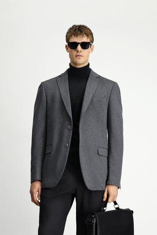 Koyu Füme 7 Drop Super Slim Fit Eksra Dar Kesim Örme Klasik Çizgili Ceket