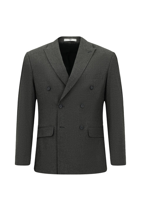 Dark Gray 6 Drop Regular Fit Patterned Lycra Double-Breasted Jacket
