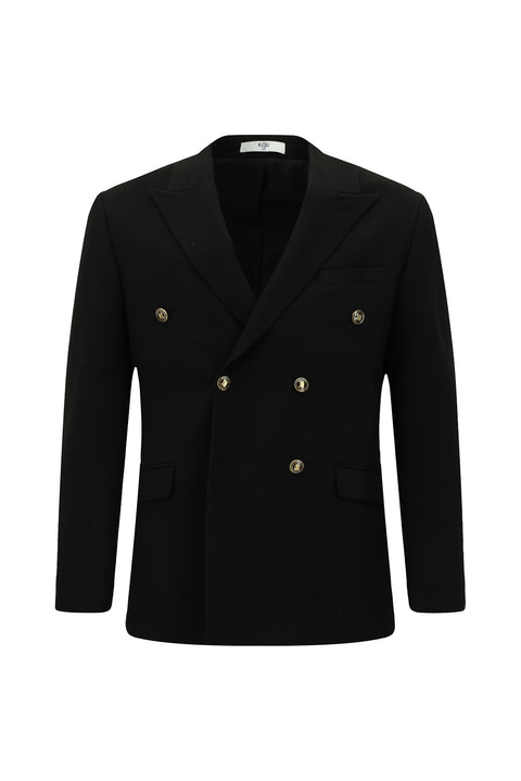 Black 7 Drop Slim Fit Patterned Double-Breasted Jacket