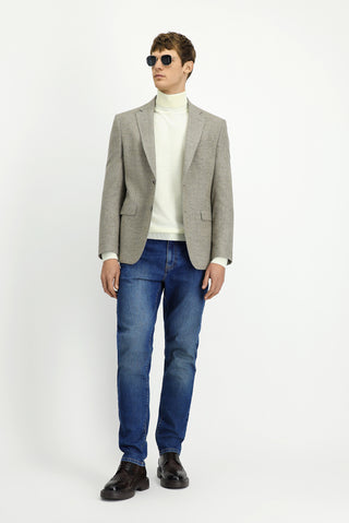 Orta Bej 7 Drop Slim Fit Dar Kesim Desenli Yünlü Ceket