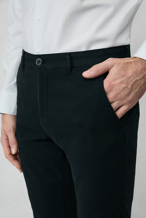 Siyah 7 Drop Slim Fit Dar Kesim Yan Cepli Likralı Kanvas / Chino Pantolon