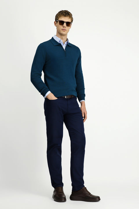 Orta Lacivert Slim Fit Dar Kesim Likralı Kanvas / Chino Pantolon