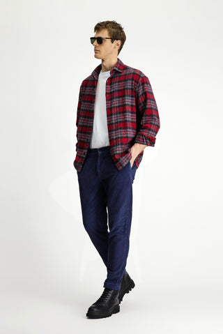 Koyu Mavi Tapered Fit Likralı Kadife Pantolon