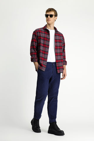 Koyu Mavi Tapered Fit Likralı Kadife Pantolon