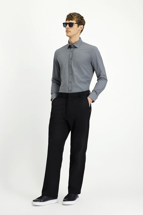 Siyah Straight Relaxed Fit Likralı Kanvas / Chino Pantolon