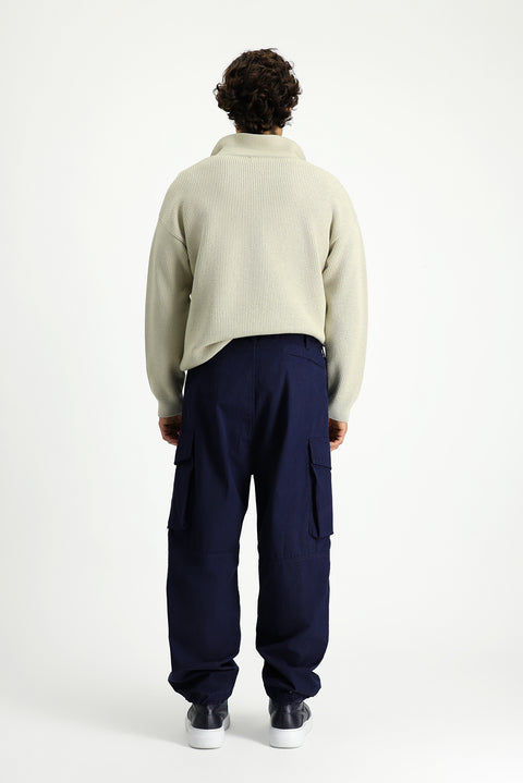 Koyu Lacivert Engineered Fit Pamuklu Kargo Pantolon