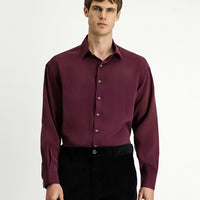 Wine Burgundy Long Sleeve Oversize Extra Relaxed Fit Modal Blend Sport Shirt