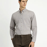 Medium Beige Long Sleeve Regular Fit Button-Down Collar Sport Cotton Plaid Lumberjack Shirt