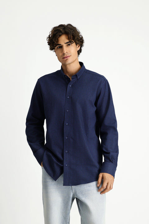 Indigo Long Sleeve Regular Fit Button-Down Collar Sport Cotton Plaid Lumberjack Shirt