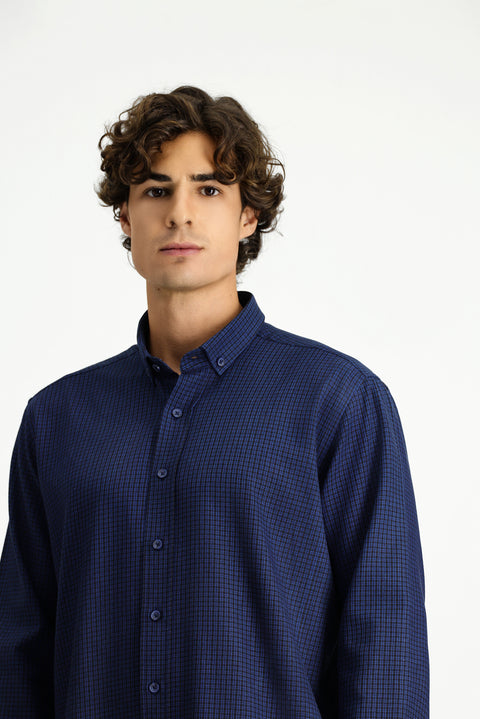 Indigo Long Sleeve Regular Fit Button-Down Collar Sport Cotton Plaid Lumberjack Shirt