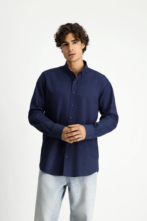 Indigo Long Sleeve Regular Fit Button-Down Collar Sport Cotton Plaid Lumberjack Shirt