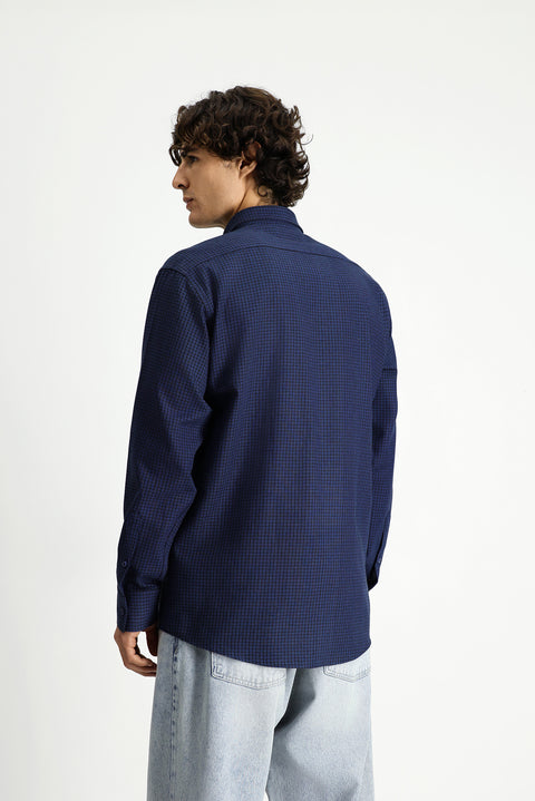 Indigo Long Sleeve Regular Fit Button-Down Collar Sport Cotton Plaid Lumberjack Shirt