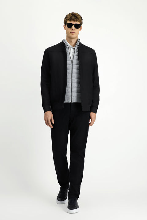 Black Slim Fit Narrow Cut Lycra Snap Button Pocket Bomber Jacket