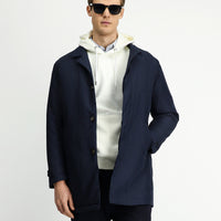 Medium Navy Buttoned Quilted Overcoat & Trench Coat