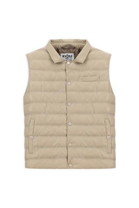 Light Beige Buttoned Quilted Sports Vest
