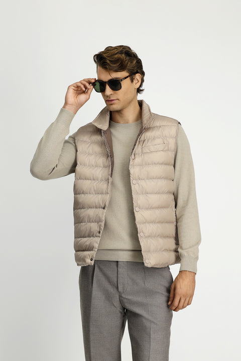 Light Beige Buttoned Quilted Sports Vest