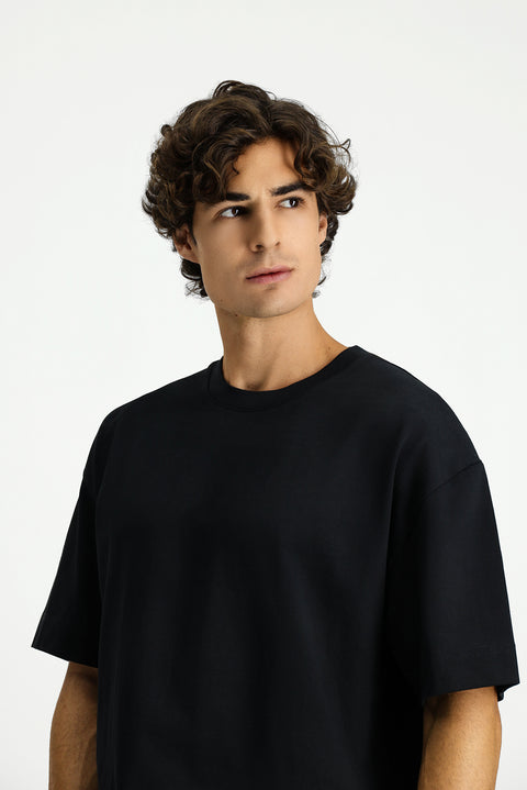 Black Crew Neck Oversize Extra Relaxed Fit Cotton T-Shirt