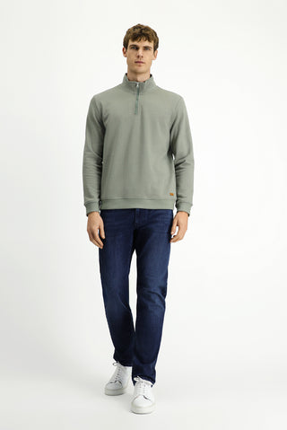 Açık Haki Yarım Balıkçı Yaka Yaka Regular Fit Fermuarlı Pamuklu Sweatshirt
