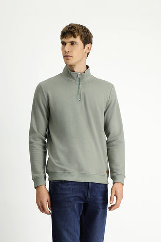 Açık Haki Yarım Balıkçı Yaka Yaka Regular Fit Fermuarlı Pamuklu Sweatshirt