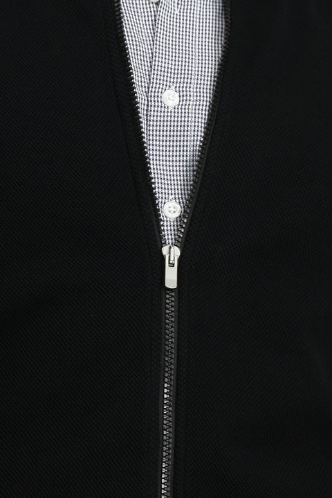 Black Zip-Up Patterned Cotton Bomber Sweatshirt
