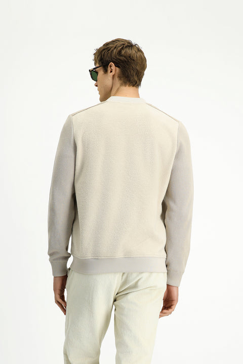 Açık Bej Pamuklu Fermuarlı Polar Sweat Hırka