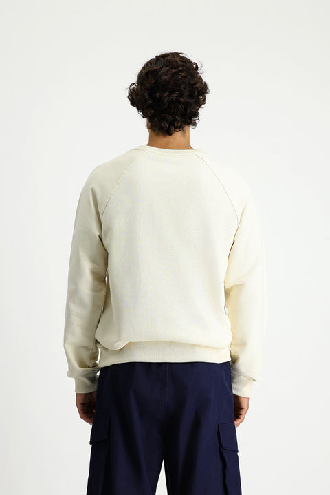 Ekru Bisiklet Yaka Regular Fit Baskılı Pamuk Sweatshirt