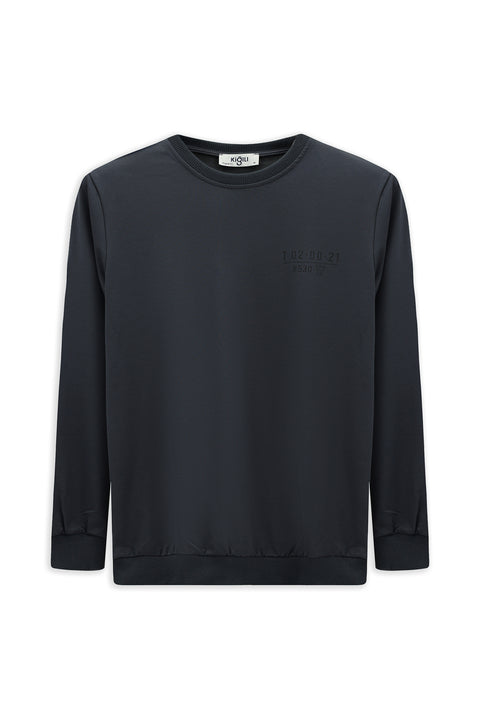 Koyu Füme Bisiklet Yaka Regular Fit Baskılı Pamuklu Sweatshirt