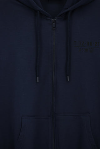 İndigo Kapüşonlu Regular Fit Fermuarlı Baskılı Pamuklu Sweatshirt