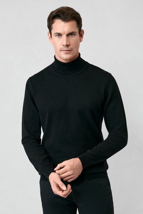 Black Turtleneck Regular Fit Cotton Knitted Sweater