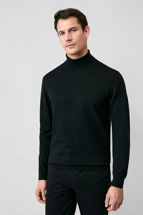 Black Turtleneck Regular Fit Cotton Knitted Sweater