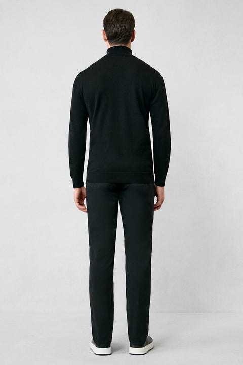 Black Turtleneck Regular Fit Cotton Knitted Sweater