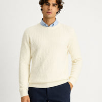 Off-white crew neck regular fit patterned wool knit sweater