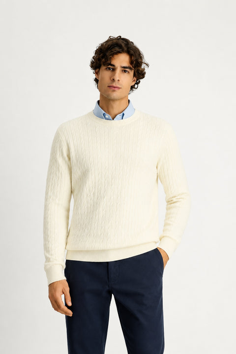 Off-white crew neck regular fit patterned wool knit sweater