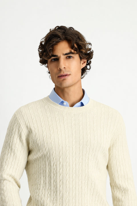 Off-white crew neck regular fit patterned wool knit sweater