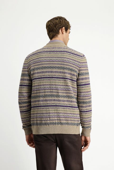 Medium Beige Patterned Wool Knit Cardigan