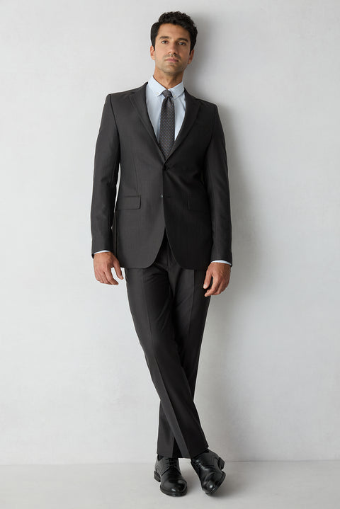 Acı Kahve 8 Drop Long Slim Fit Uzun Dar Kesim Yün Keten Karışımlı Desenli Mono Yaka Takım Elbise