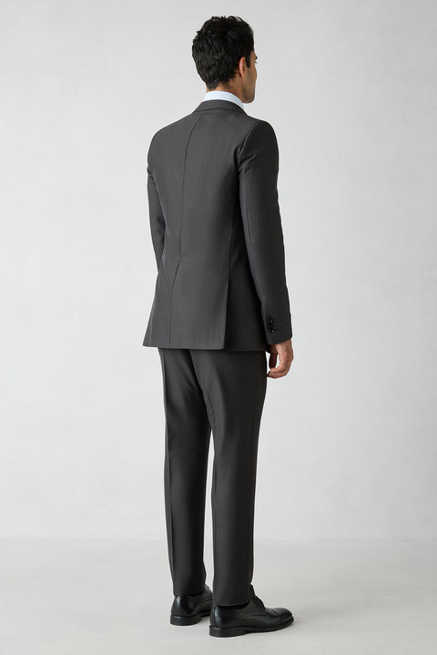Acı Kahve 8 Drop Long Slim Fit Uzun Dar Kesim Yün Keten Karışımlı Desenli Mono Yaka Takım Elbise