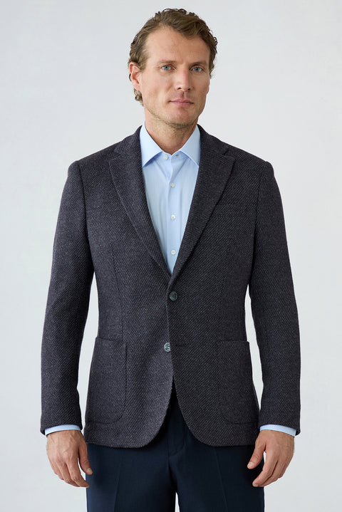 Purple 7 Drop Slim Fit Shawl Collar Textured Wool Knit Classic Jacket