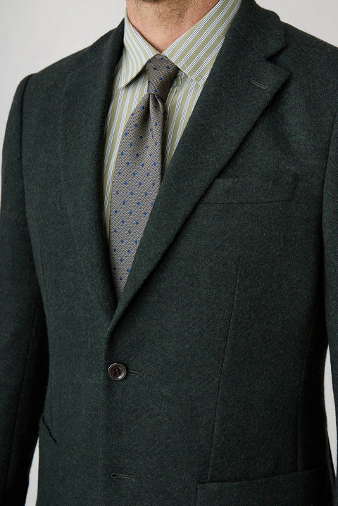 Dark Green 7 Drop Slim Fit Notch Lapel Textured Wool Blend Knitted Classic Jacket